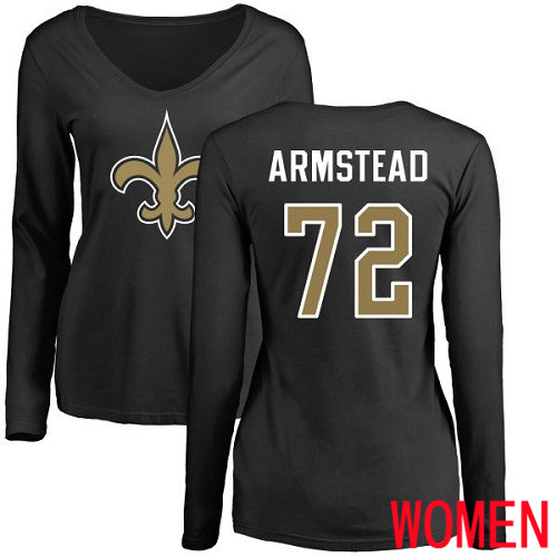 New Orleans Saints Black Women Terron Armstead Name and Number Logo Slim Fit NFL Football #72 Long Sleeve T Shirt